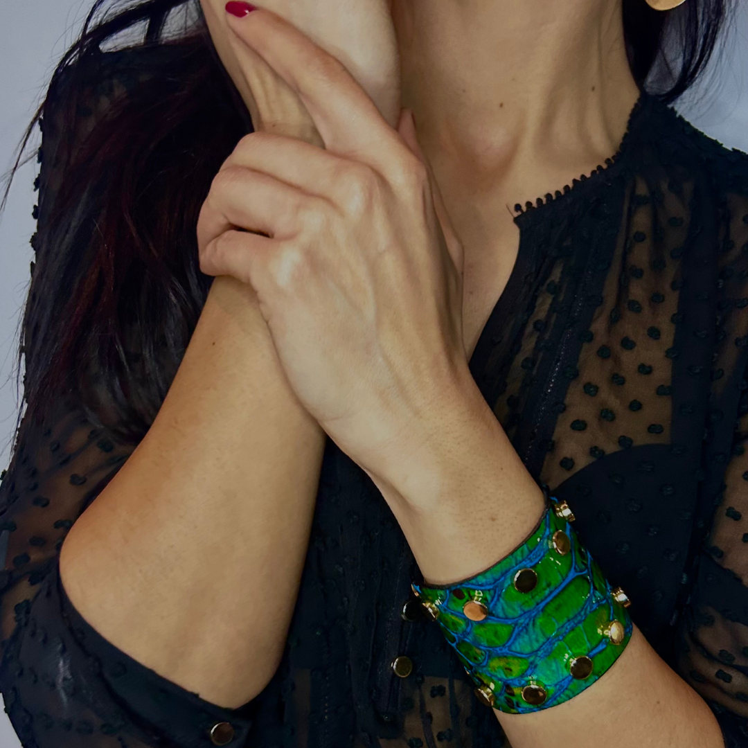 Bracciale polsino pelle verde
